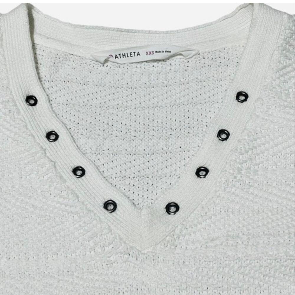 Athleta XXS White Textured Knit V-Neck Sweater Pullover Long Sleeve Casual - Picture 8 of 12